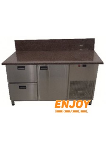 Холодильный стол с бортом 1400х700х850 (1 дверь+2 ящика) гранитная столешница